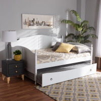 Baxton Studio MG0030-White-Daybed-Full Baxton Studio Mara Cottage Farmhouse White Finished Wood Full Size Daybed with Roll-out Trundle Bed